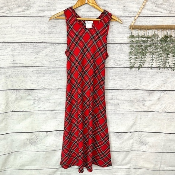 Vintage Other - Vintage Bonnie Jean Dress Girls 14 Kids Long Sleeveless Red Plaid Tartan Tie Bk